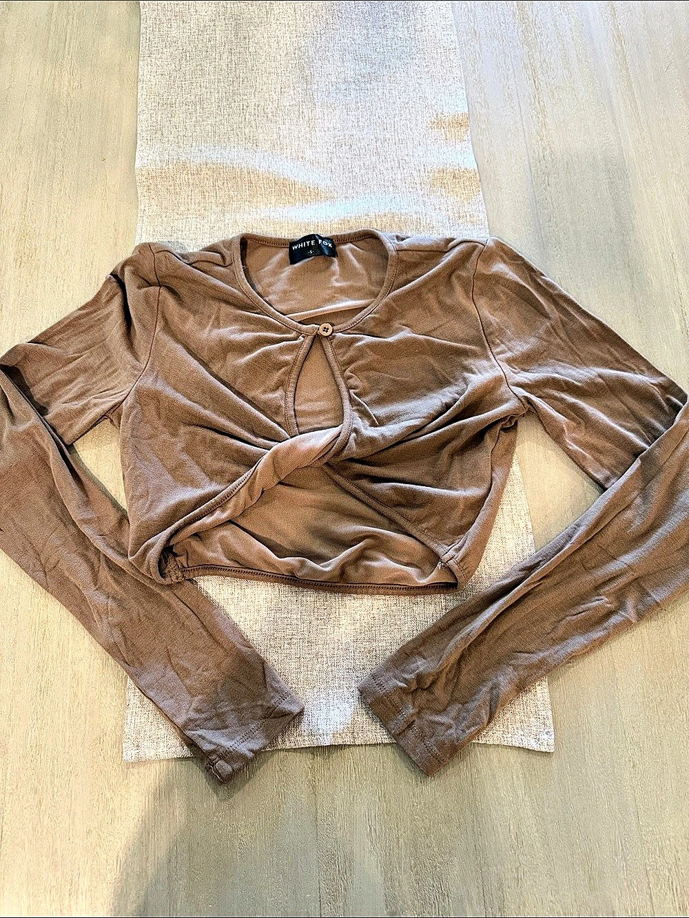 White Fox Ruched Long Sleeve Top in Brown Size Small Like New